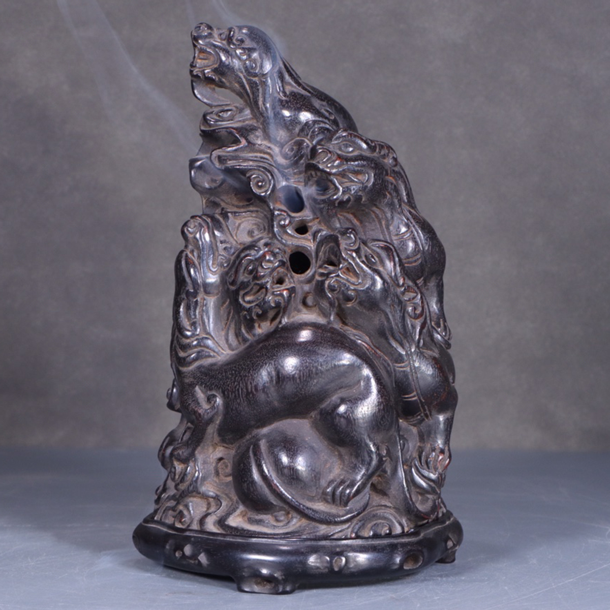 ▽鴻▽清時代 珍木紫檀彫刻 招財進宝香薫置物 時代物 中国古美術 骨董品拍卖