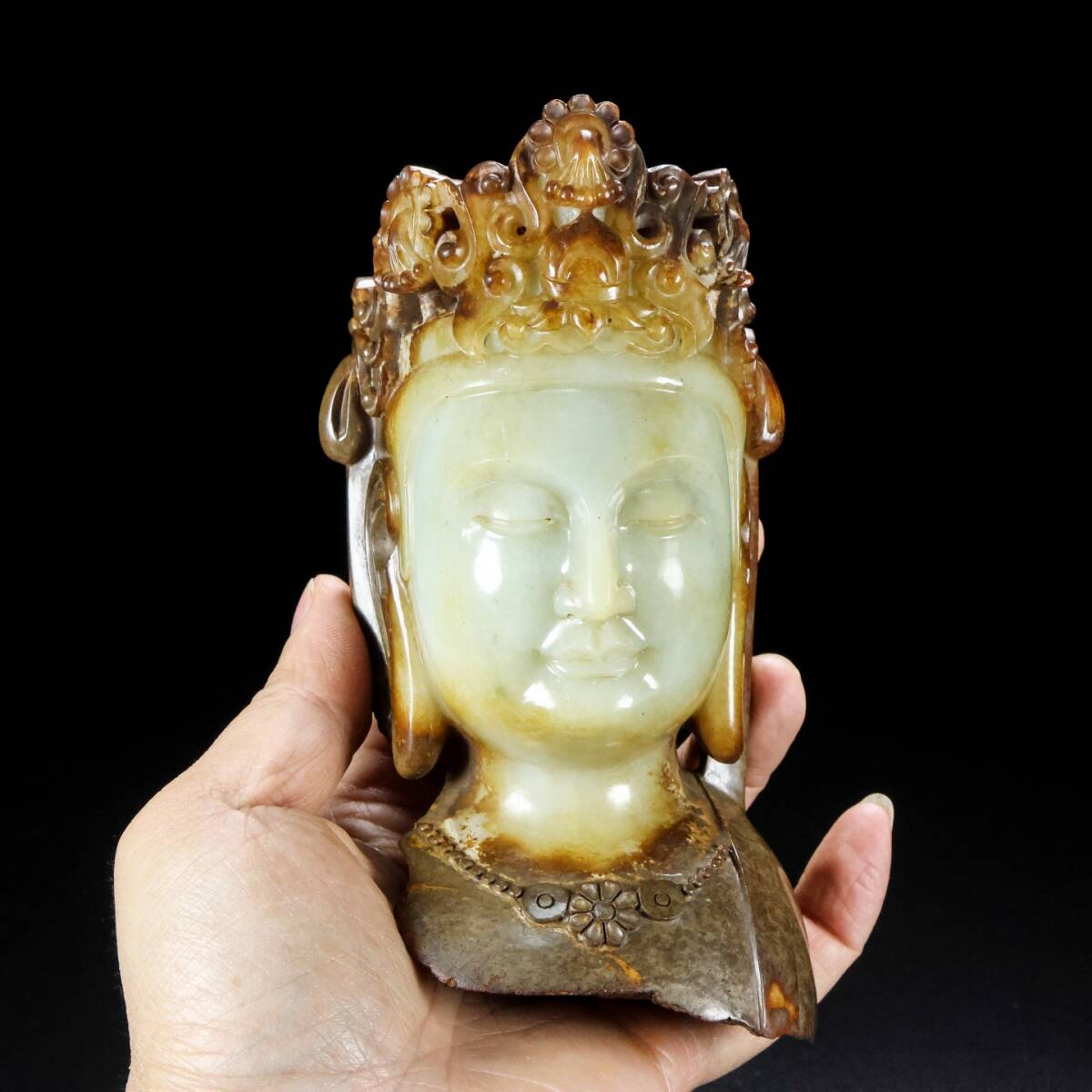 ▽鴻▽唐朝時代 高古玉 和田玉彫 仏頭 仏像 時代物 中国古美術 骨董品拍卖