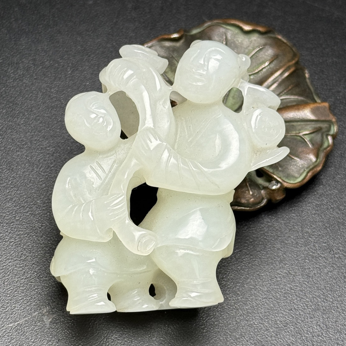 ▽鴻▽ 清朝時代 和田玉 白玉彫 和合二仙彫り件 時代物 中国古美術 骨董品拍卖