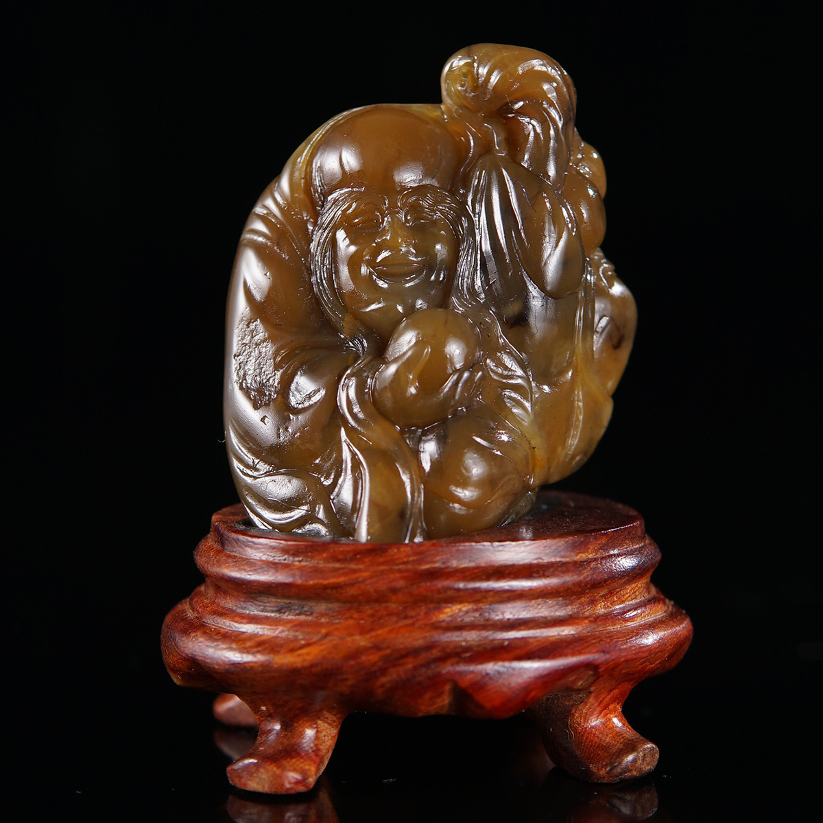 ▽鴻▽金石篆刻 寿山灰田石彫 長眉羅漢置物 台座付き 時代物 中国古美術 骨董品拍卖