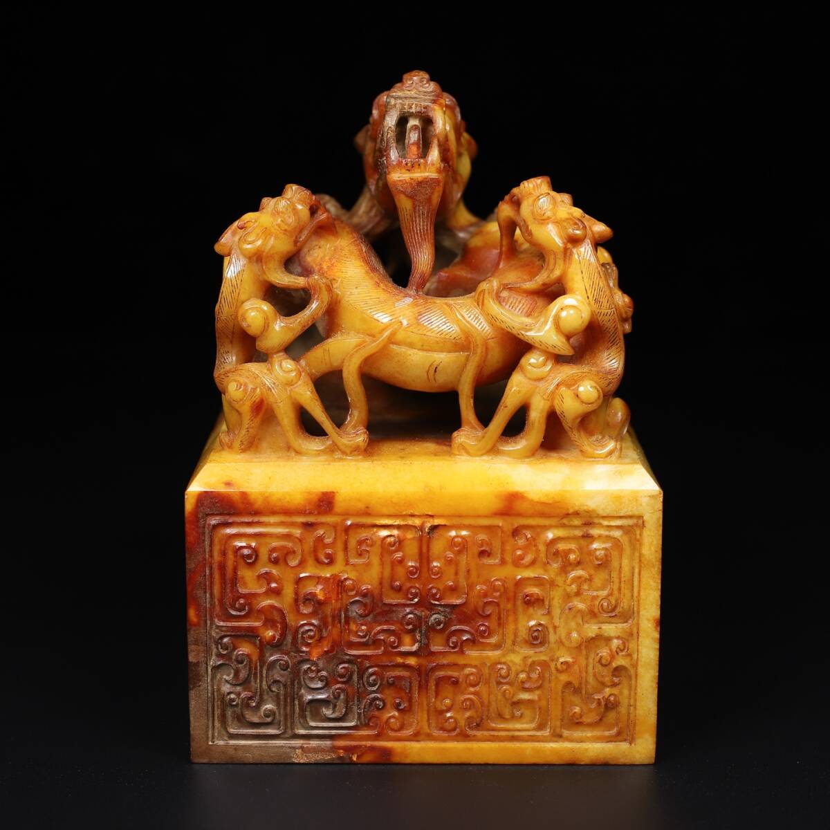 ▽鴻▽漢朝時代 高古玉 和田玉彫 魑龍鈕玉璽印章 時代物 中国古美術 骨董品拍卖