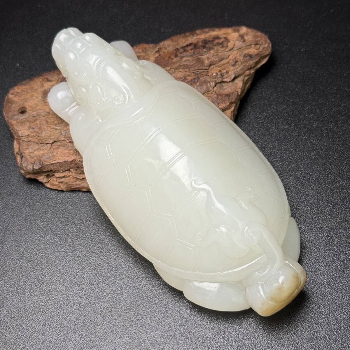 ▽鴻▽ 清朝時代 和田玉 白玉彫 龍亀彫り件 時代物 中国古美術 骨董品拍卖