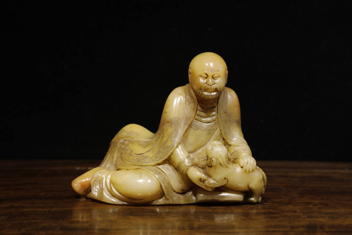 ▽鴻▽清朝時代 寿山石彫 羅漢造像 時代物 中国古美術 骨董品拍卖
