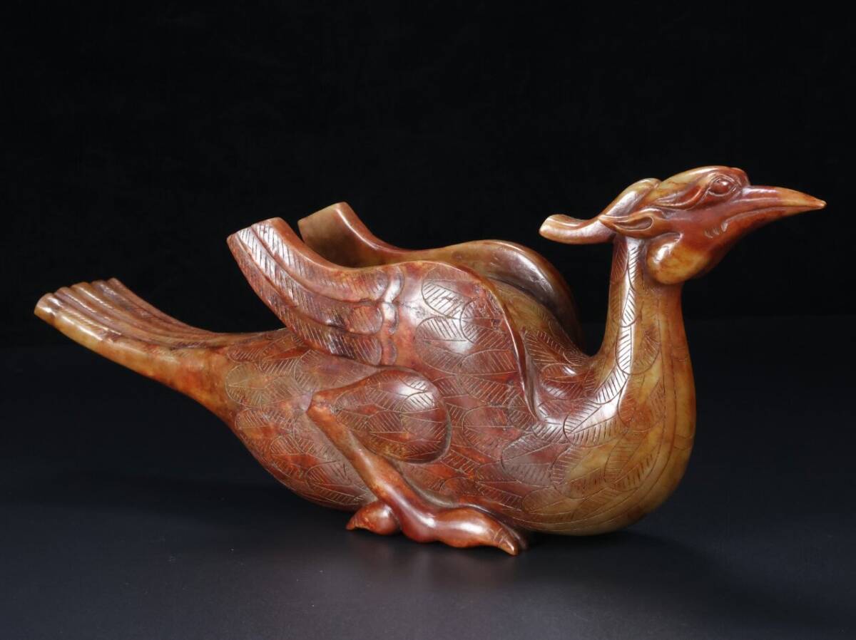 ▽鴻▽漢朝時代 高古玉 和田玉彫 鳳鳥置物 時代物 中国古美術 骨董品拍卖