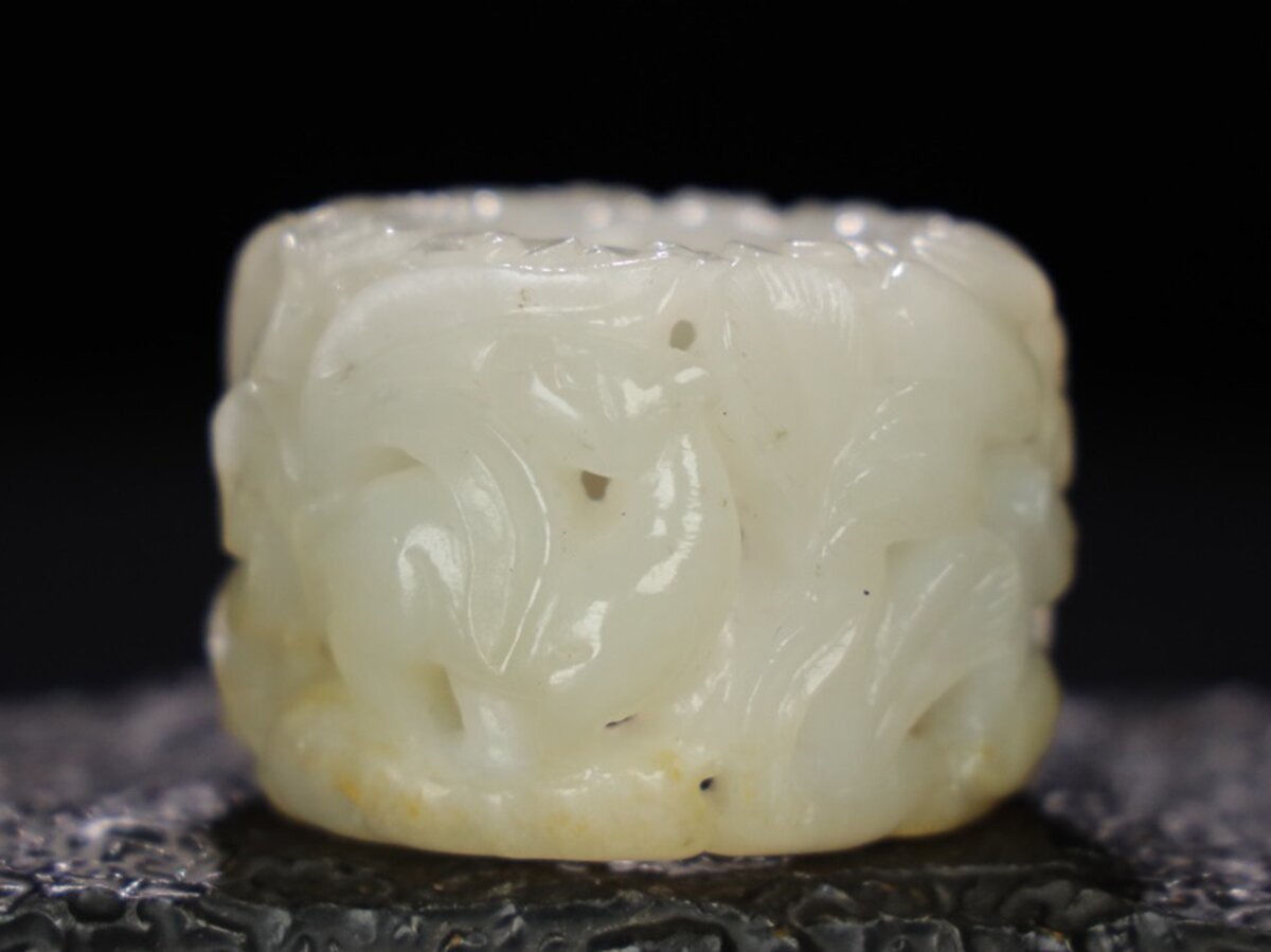 ▽鴻▽ 清朝時代 和田玉彫 福禄同春板指 時代物 中国古美術 骨董品拍卖