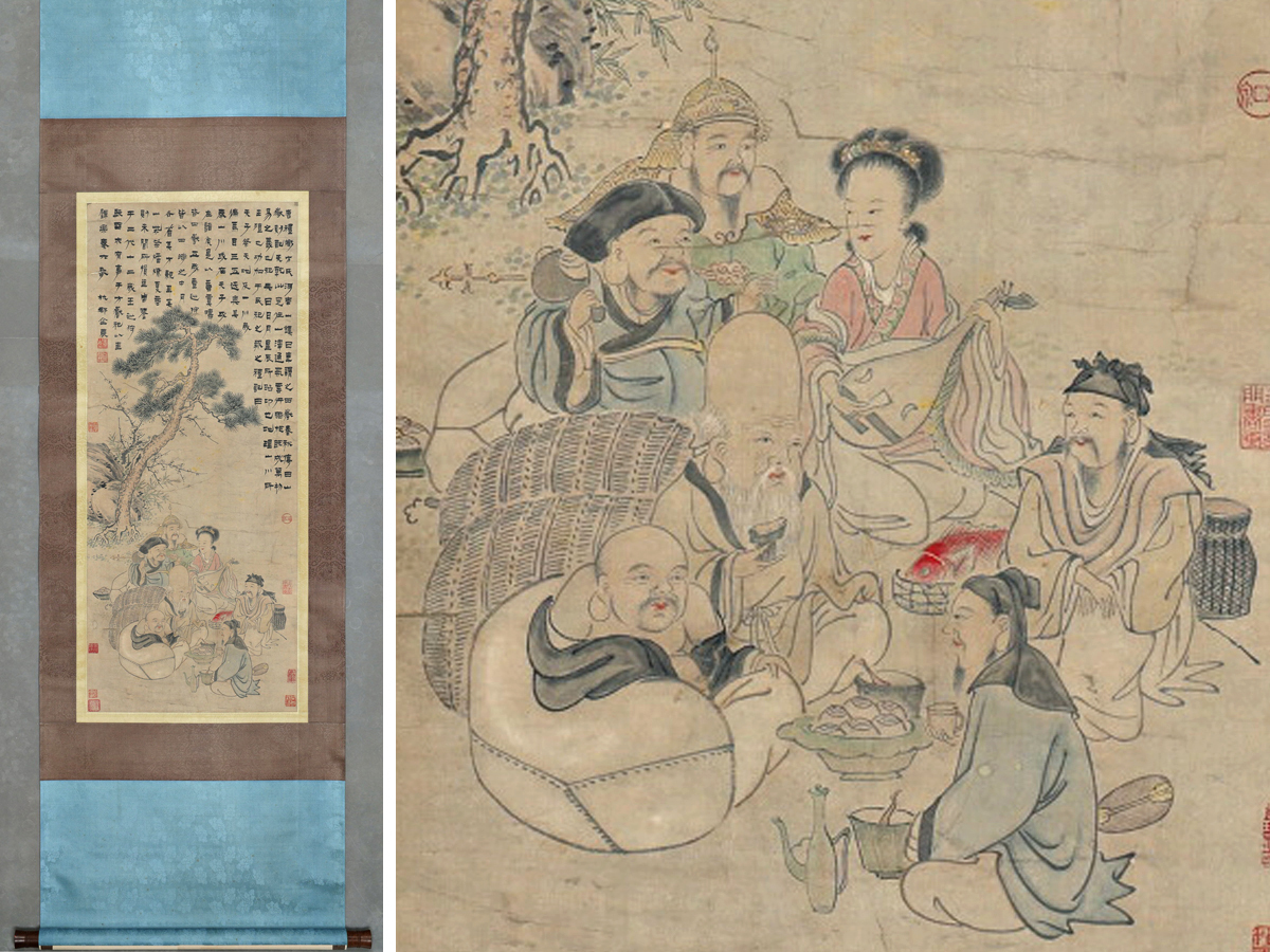 ▽鴻▽古書道【清時代画家「金農書」紙本「松下仙楽図」】 真筆肉筆 骨董書画 掛け軸 時代物 中国古美術 骨董品拍卖