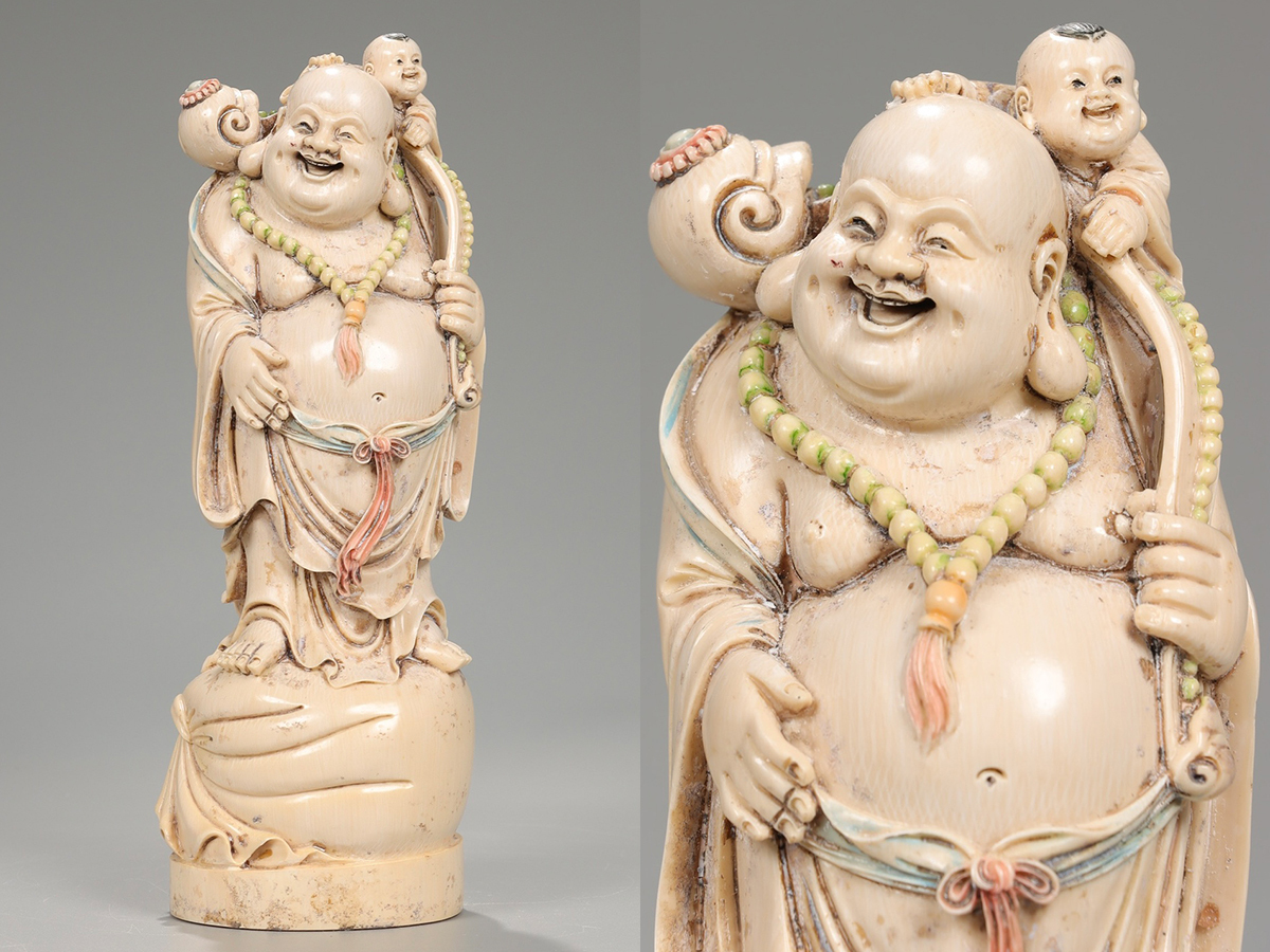 ▽鴻▽清時代 特殊白材 弥勒仏造像 時代物 中国古美術 骨董品拍卖