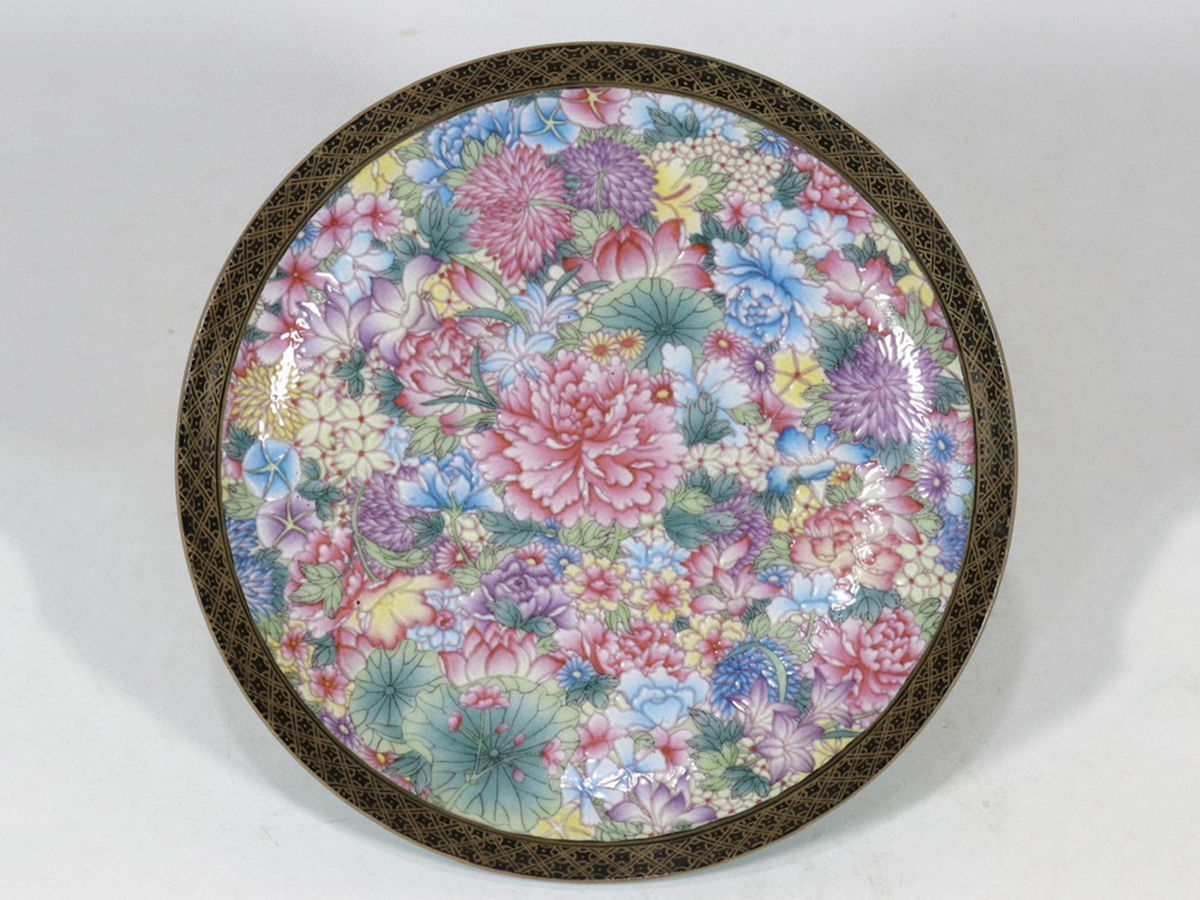 ▽鴻▽清朝時代 陶磁器 雍正御製 粉彩百花紋盤 箱付 時代物 中国古美術 骨董品拍卖