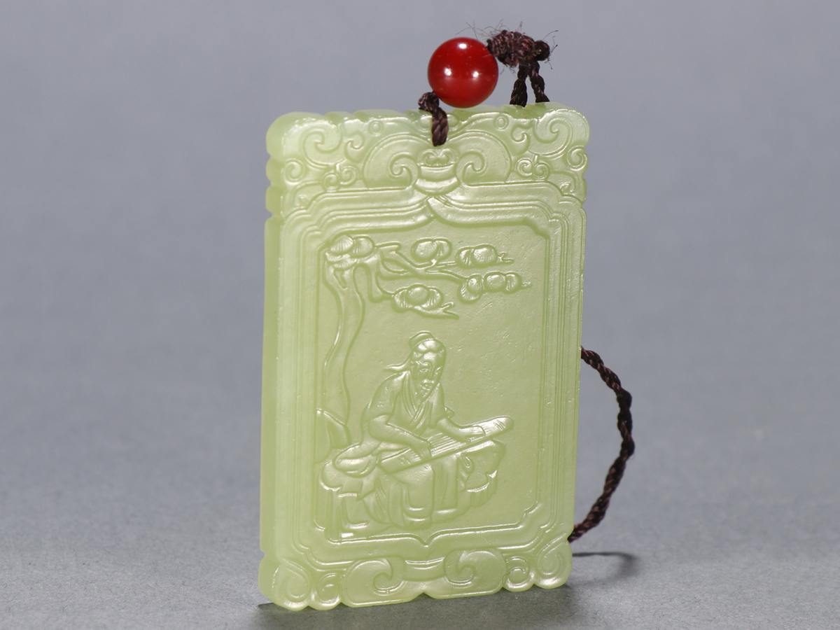 ▽鴻▽清時代 和田玉 黄玉 松下撫琴図牌 時代物 中国古美術 骨董品拍卖