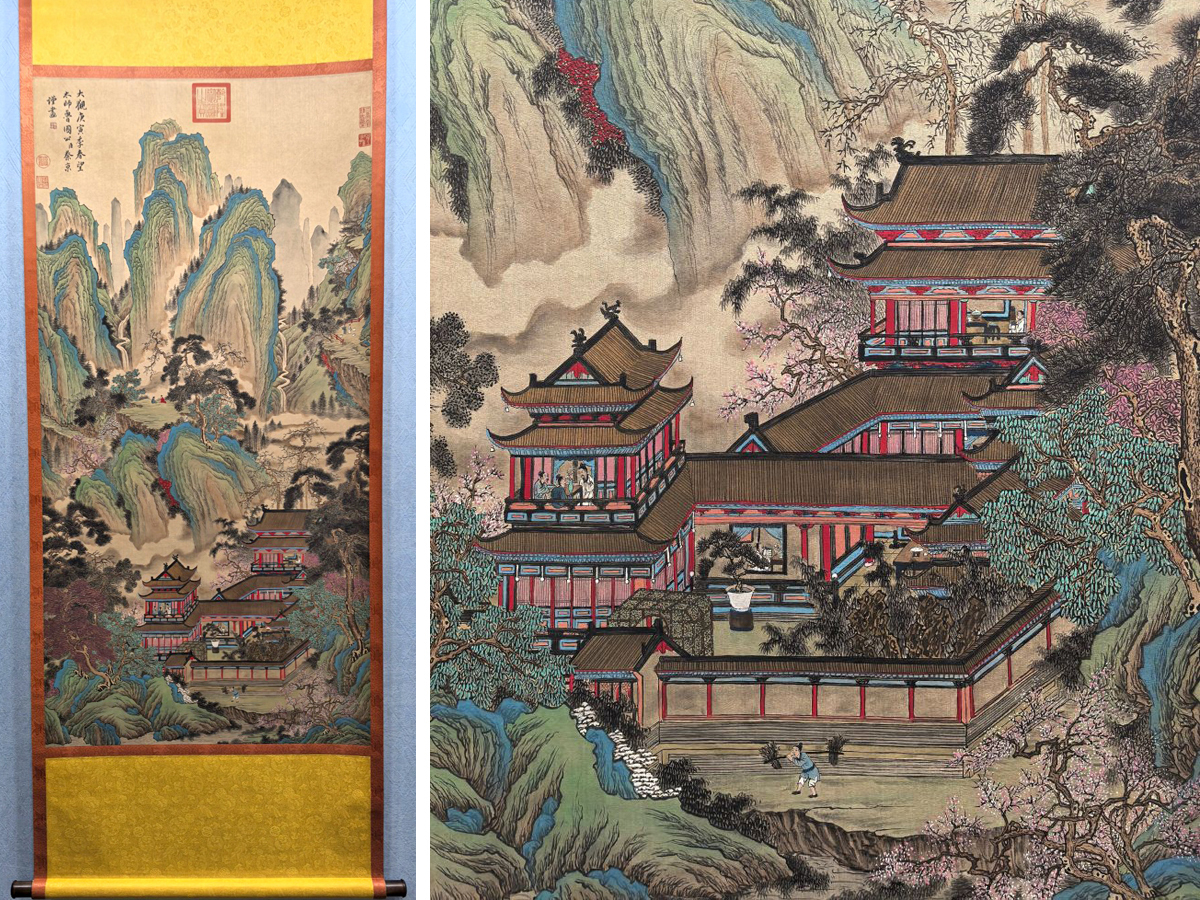 ▽鴻▽古書道【北宋時代画家「蔡京書」絹本「観瀑論道図」】 真筆肉筆 骨董書画 掛け軸 時代物 中国古美術 骨董品拍卖