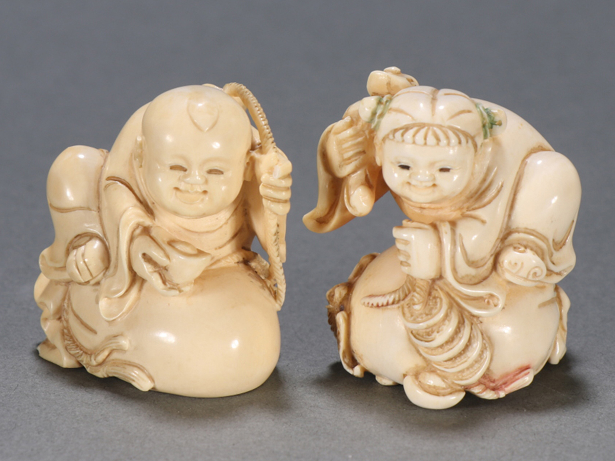 ▽鴻▽清時代 特殊白材 招財童子一対 時代物 中国古美術 骨董品拍卖