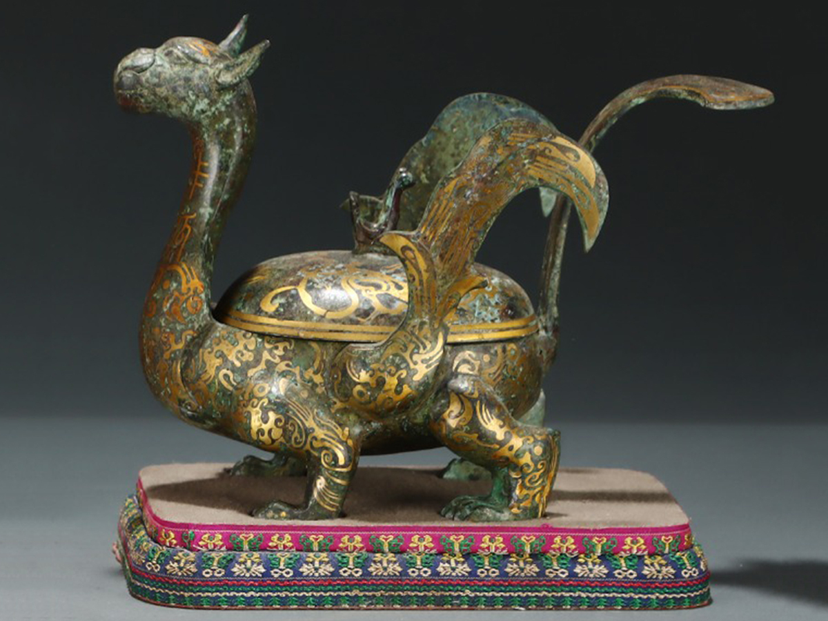 ▽鴻▽館蔵珍品 漢朝時代 青銅器 錯金 獣尊置物 箱付 時代物 中国古美術 骨董品拍卖