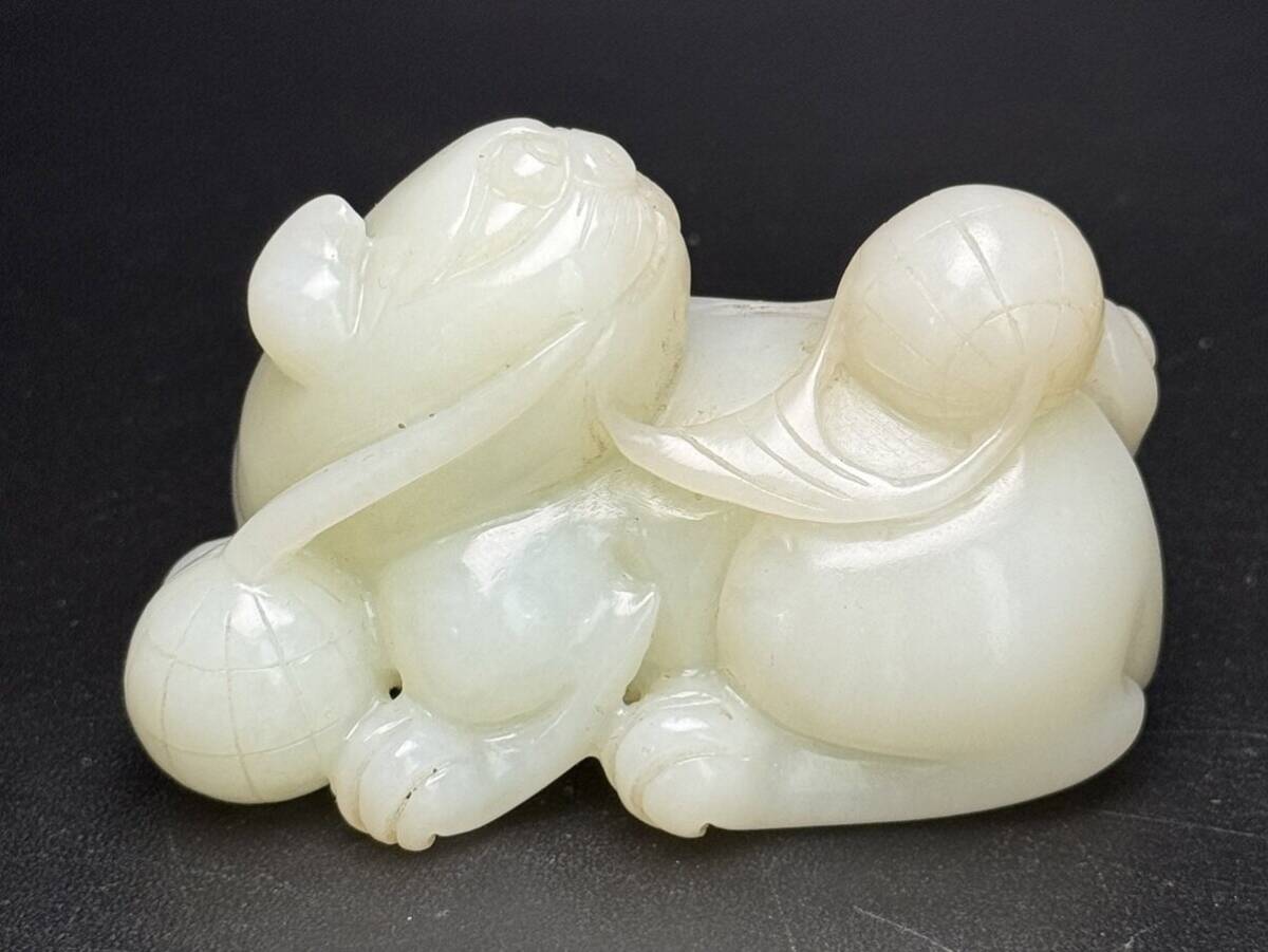▽鴻▽ 清朝時代 和田玉彫 貔貅彫り件 時代物 中国古美術 骨董品拍卖