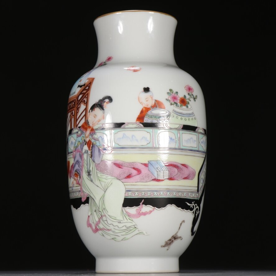 ▽鴻▽清朝時代 陶磁器 雍正年製 粉彩教子図冬瓜瓶 染付 時代物 中国古美術 骨董品拍卖