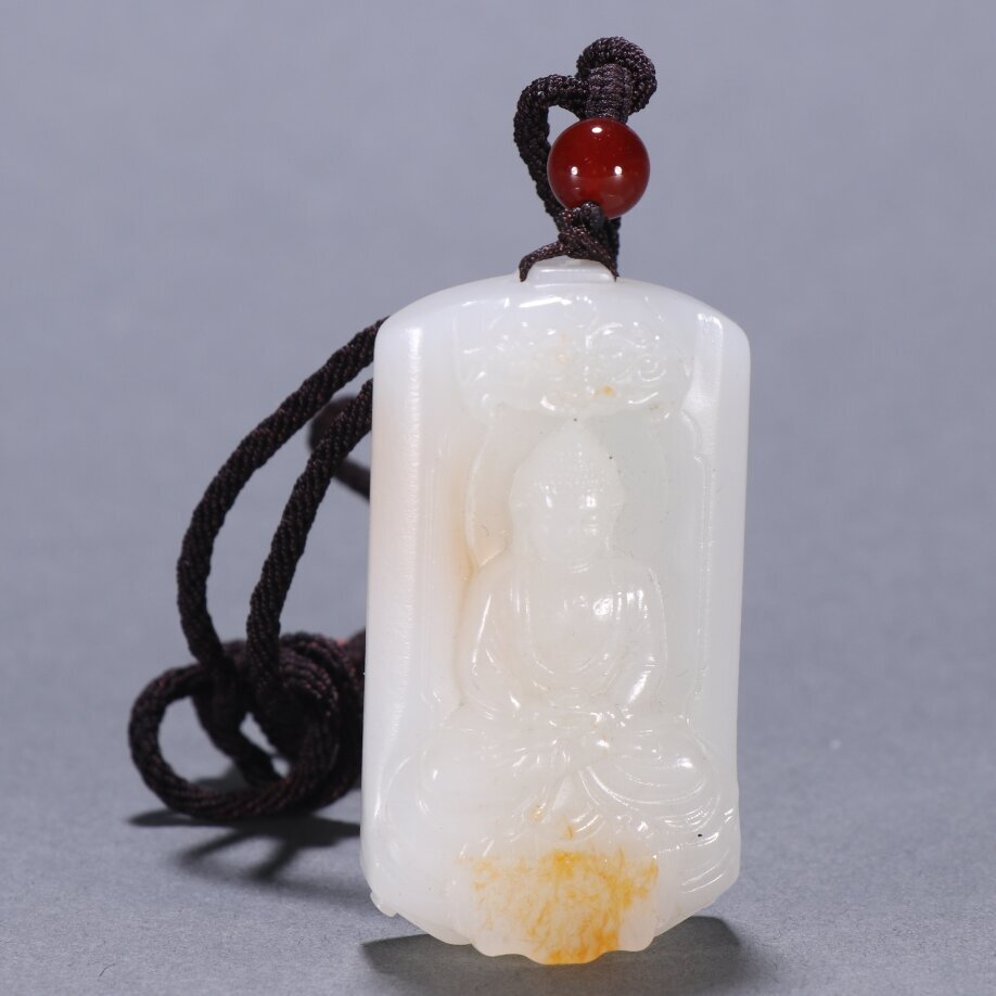 ▽鴻▽ 清朝時代 和田玉彫 仏像牌 時代物 中国古美術 骨董品拍卖