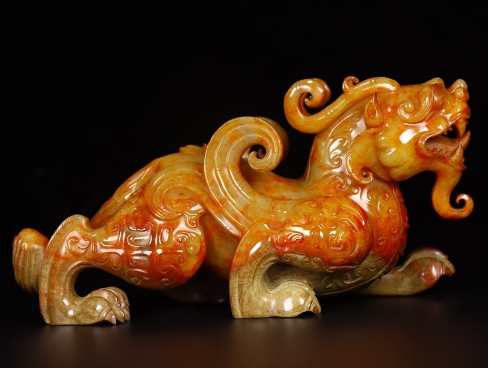 ▽鴻▽漢朝時代 高古玉 和田玉彫 瑞獣置物 時代物 中国古美術 骨董品拍卖