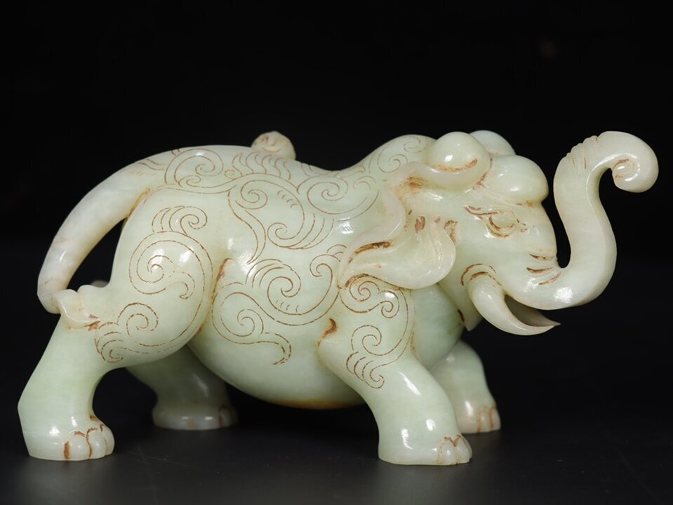 ▽鴻▽清朝時代 和田玉彫 象置物 時代物 中国古美術 骨董品拍卖