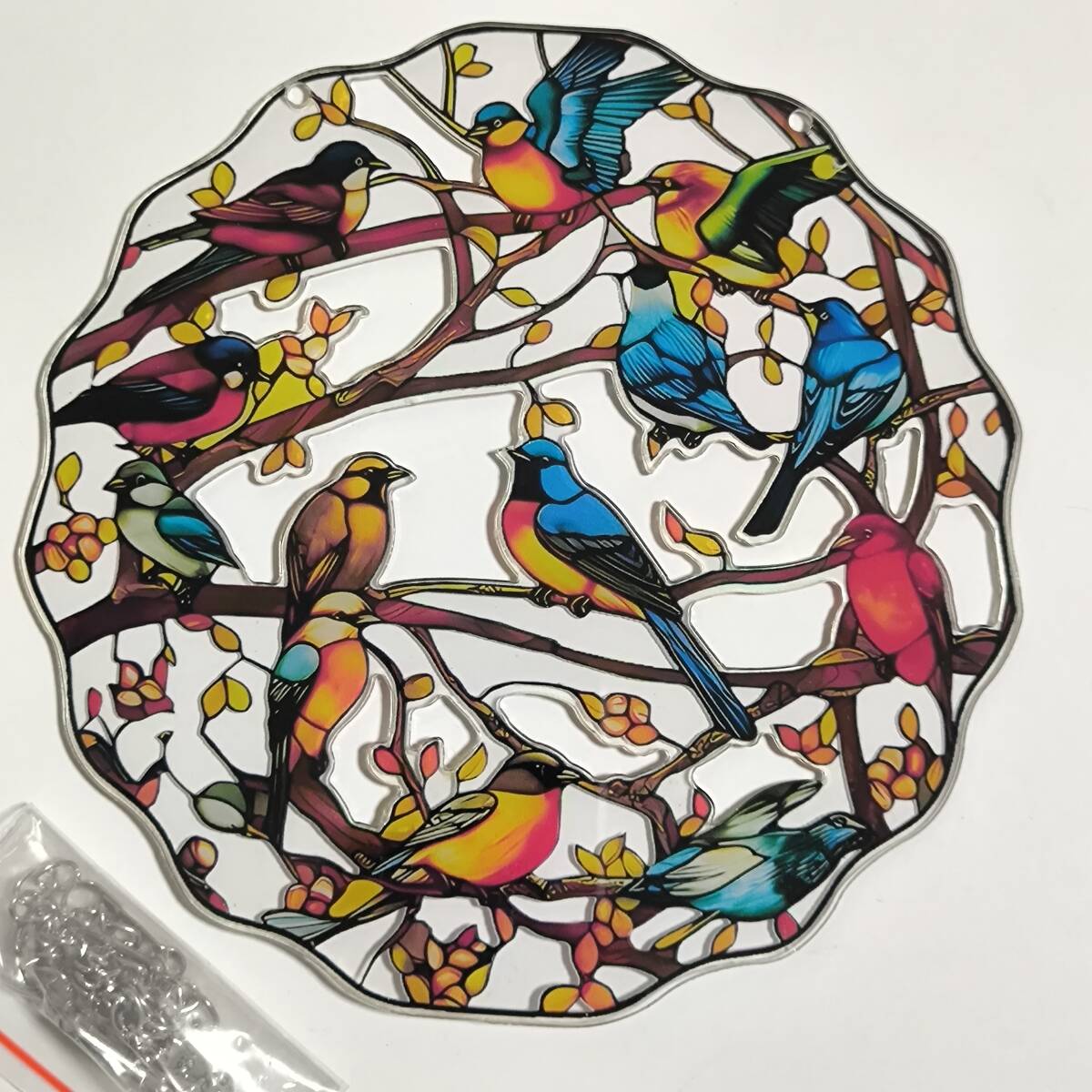 【13羽の鳥・カラフル】アクリルプレート 飾り サンキャッチャー チェーン付き オブジェ お洒落 壁や窓辺の飾りに◎◎拍卖