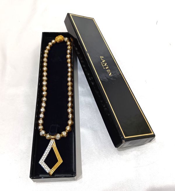 ◆アクセサリー◆LANVIN ランバン ヴィンテージ ネックレス ラインストーン フェイクパール 長さ約41cm 中古 現状品 長期保管品拍卖