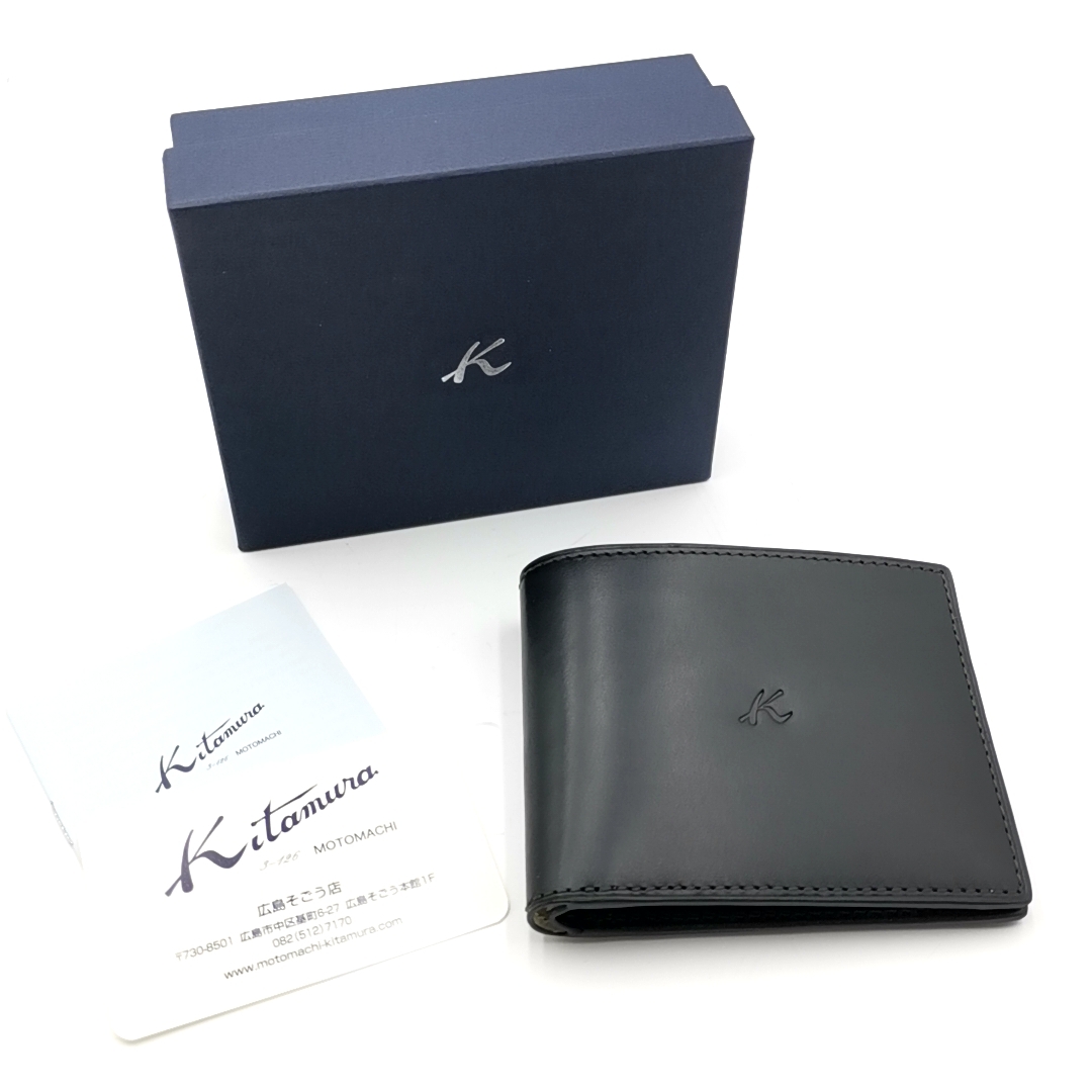 送料無料 超美品 キタムラ Kitamura MOTOMACHI 財布 札入れ 二つ折り レザー 黒 ブラック系 レディース拍卖