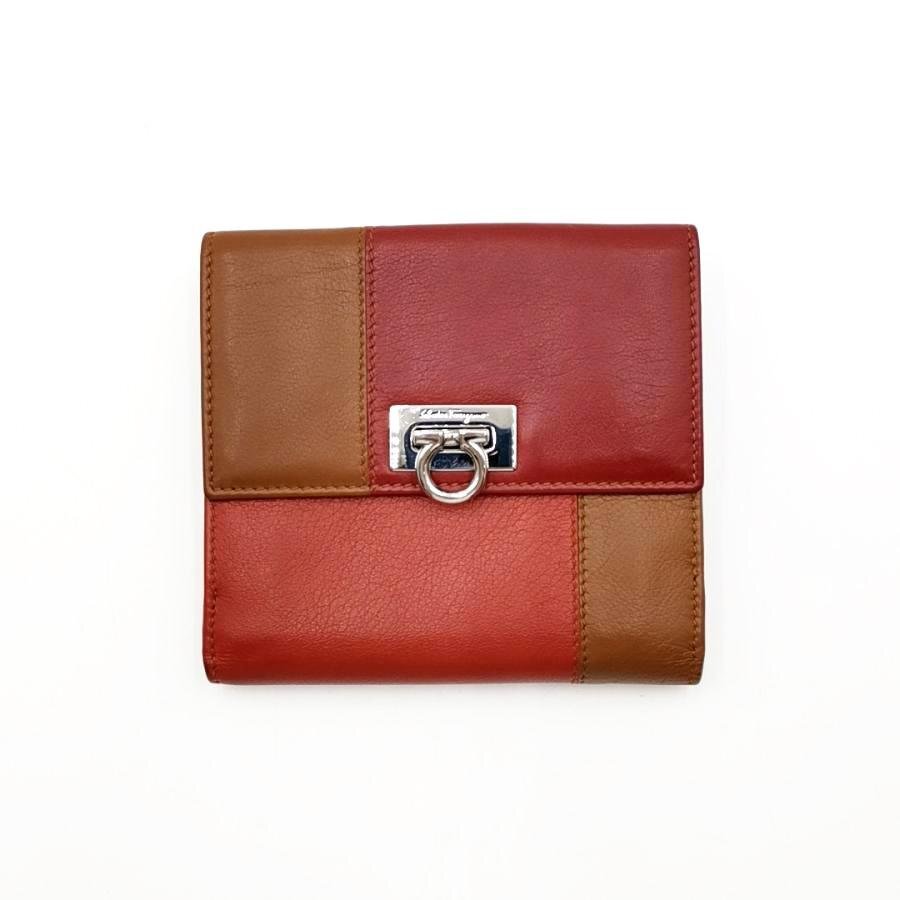 送料無料 超美品 サルヴァトーレフェラガモ Salvatore Ferragamo 財布 二つ折り ガンチーニ レザー レディース拍卖
