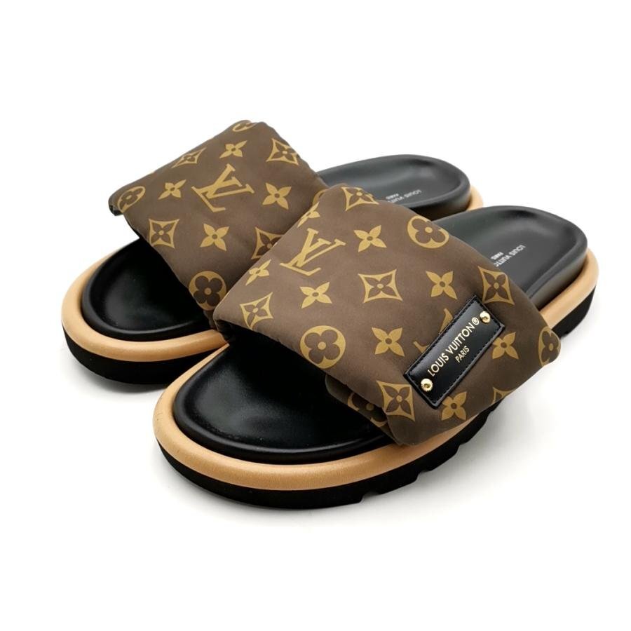送料無料 美品 ルイヴィトン LOUIS VUITTON サンダル モノグラム柄 プールピローライン ミュール 39 メンズ拍卖
