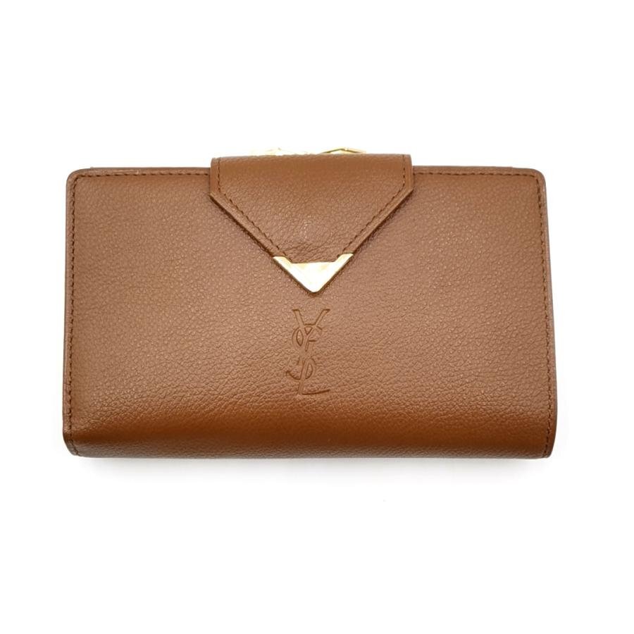 送料無料 超美品 イヴサンローラン YVES SAINT LAURENT 財布 二つ折り がま口 レザー レディース拍卖