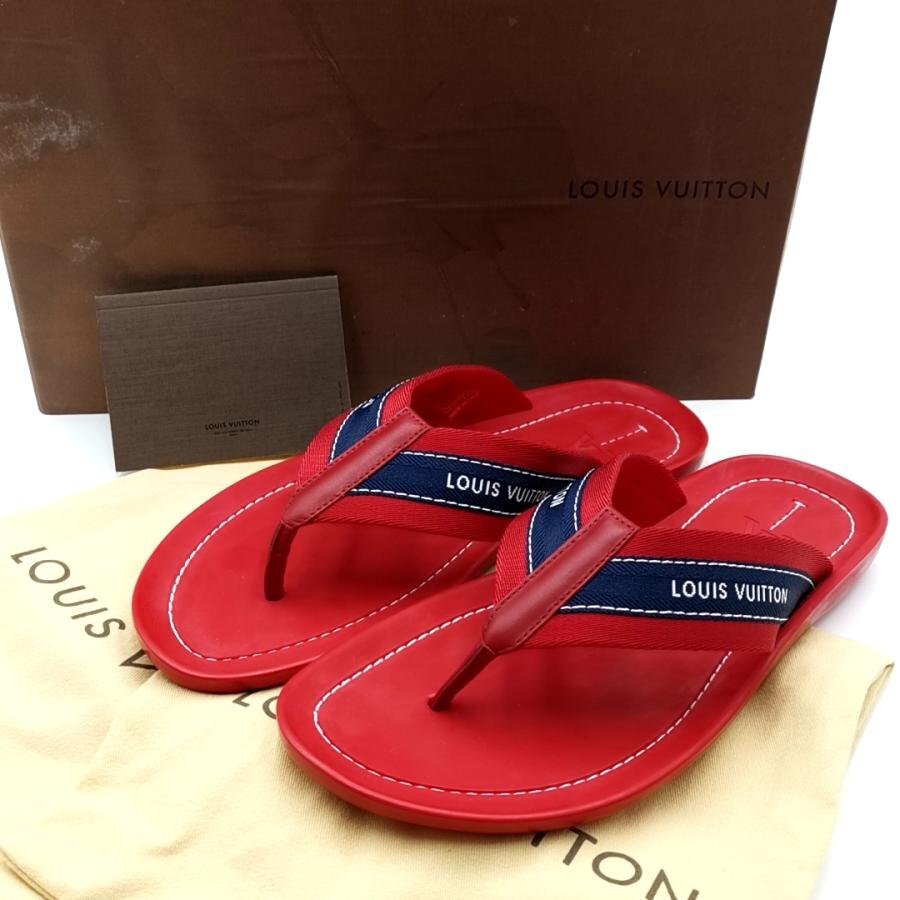 送料無料 美品 ルイヴィトン LOUIS VUITTON シューズ トングサンダル ビーチサンダル 7 伊製 赤 レッド系 メンズ拍卖