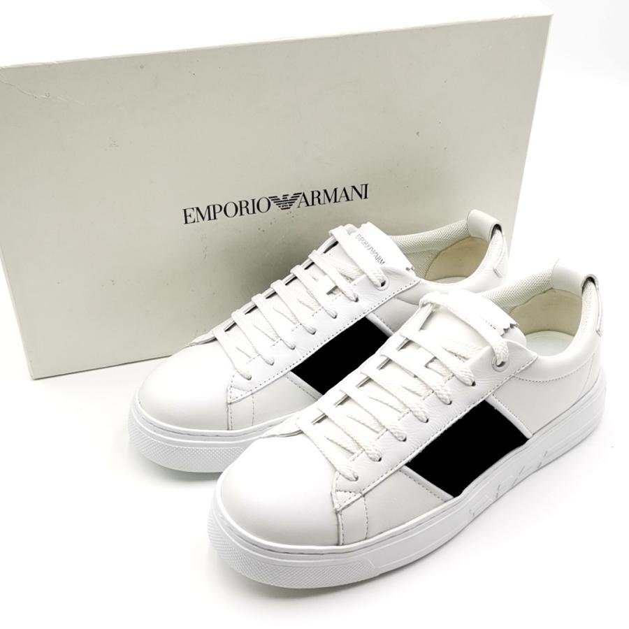 送料無料 超美品 エンポリオアルマーニ EMPORIO ARMANI スニーカー 靴 シューズ レザー カーフスキン 7 メンズ拍卖