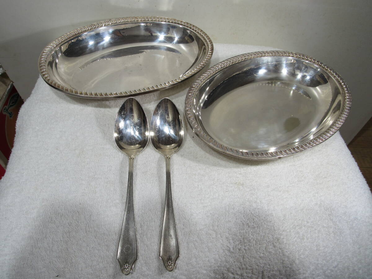 銀製品 カレー容器 MEIDI-YA製 長さは20cm 重さは320g F、R、S、N /スプーン 20cm 重さは70g 中古拍卖