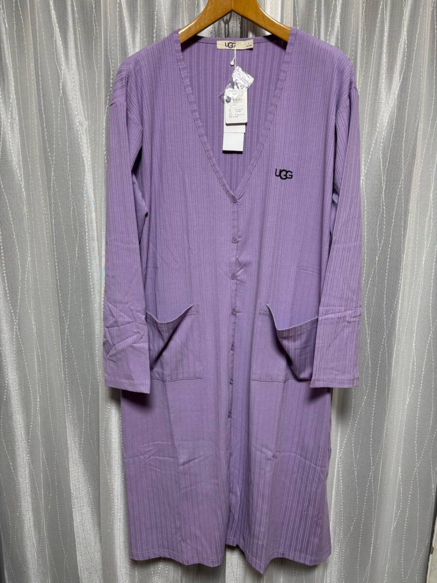 新品 UGG リブロングカーディガン L カーディガン ワンピース アグ 紫 ラベンダー拍卖