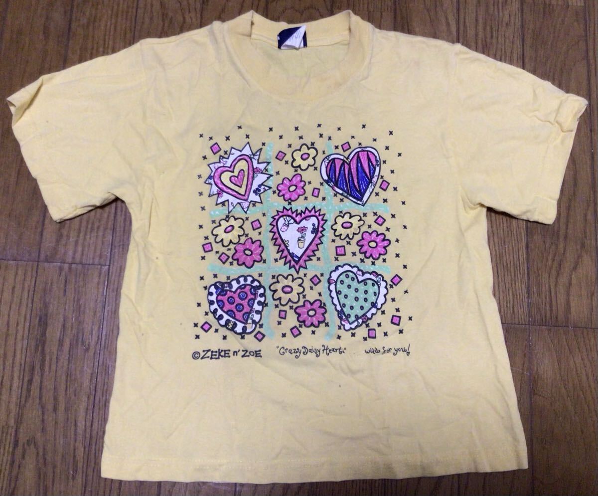 アメリカ古着★HONORS 半袖Tシャツ L(10-12)サイズ★黄色 ポップイラスト ハート拍卖