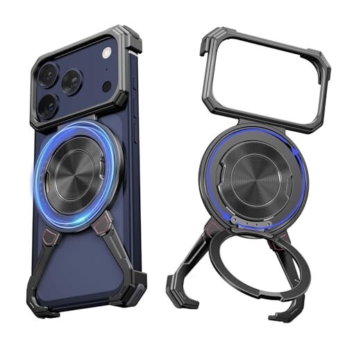 iPhone 17 Pro Max用 NIFBANG アルミバンパー 360°スタンド スペースブラック拍卖