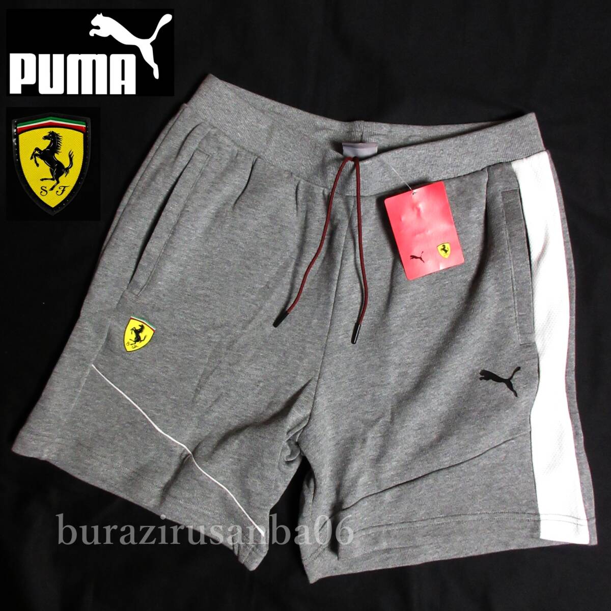 US/S 日本M相当◆未使用 PUMA FERRARI プーマ × フェラーリ コラボ スウェット ハーフパンツ メンズ 577831 グレー拍卖