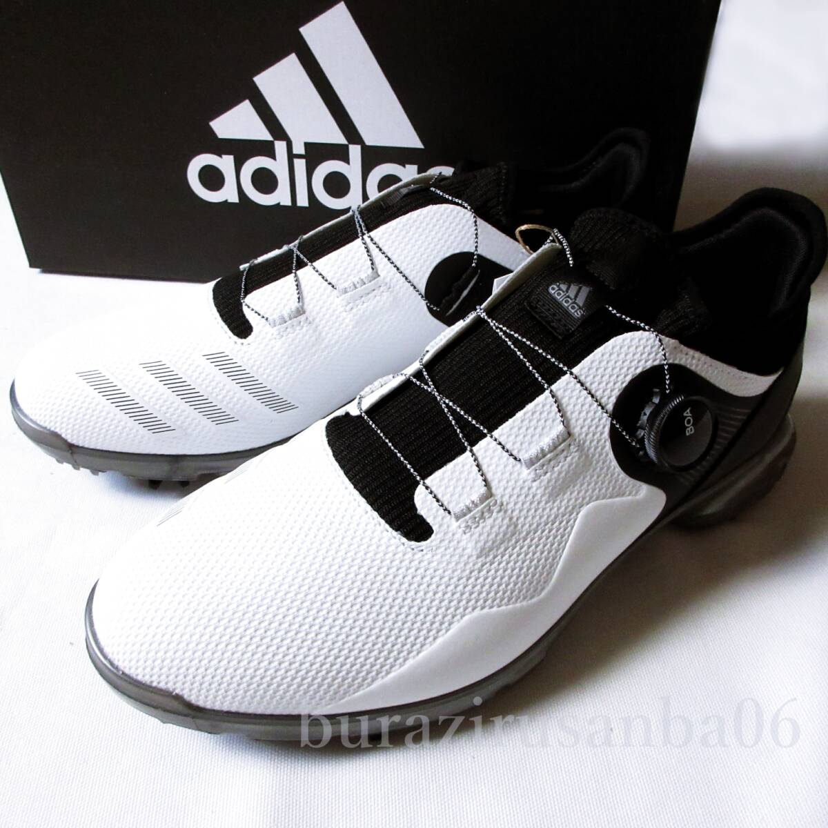 新品正規品 アディダスゴルフ 高級BOA仕様ゴルフシューズ アディダス アルファフレックス21ボア ホワイトXブラック 27.5㎝拍卖