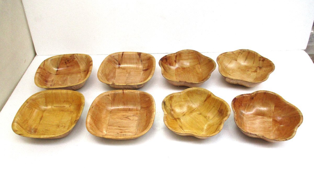 ボウル 2種類 天然素材 8個 角型4個 15x15x3.8cm 花型4個15.5x15.5x4cm 中古 101565 ★拍卖
