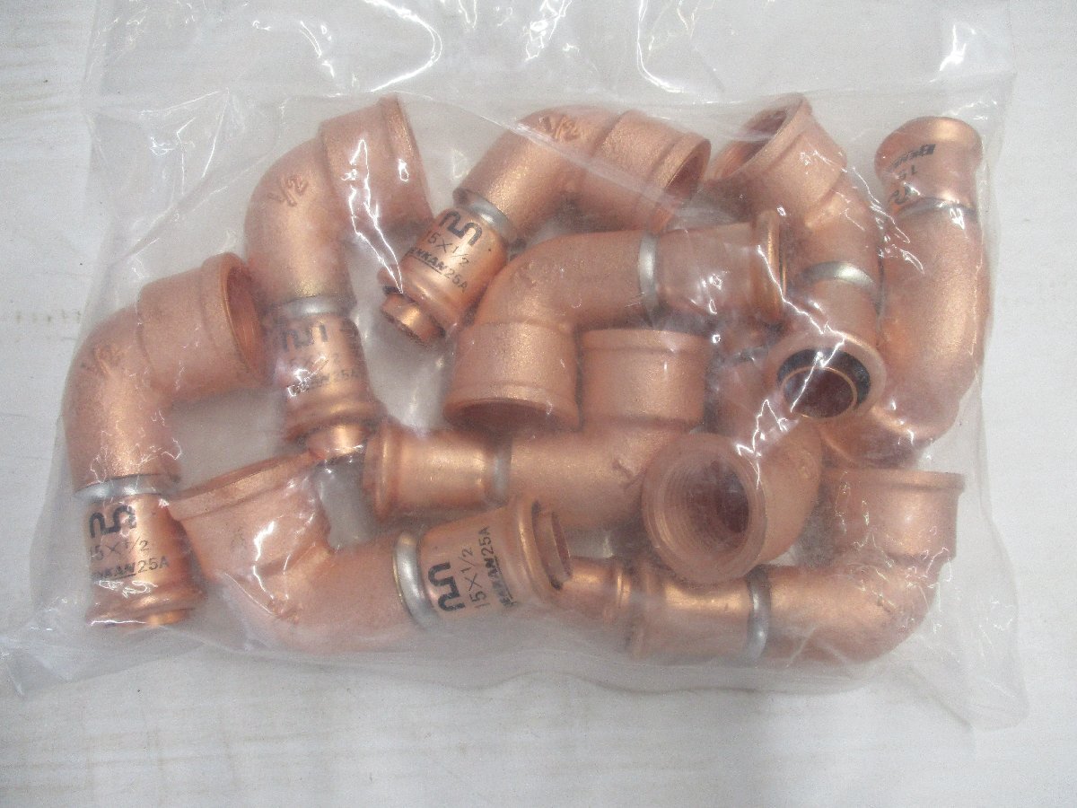 ★ 101702 CUプレス 水栓 エルボ 10個入 ベンカン 15x1/2 未使用 ★拍卖