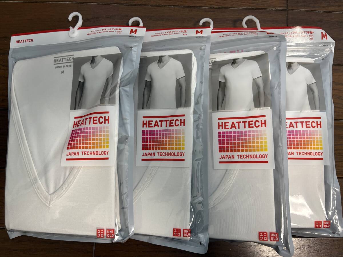 【UNIQLO】ユニクロ ヒートテックVネックT(半袖)×4枚◆Mサイズ◆ホワイト拍卖