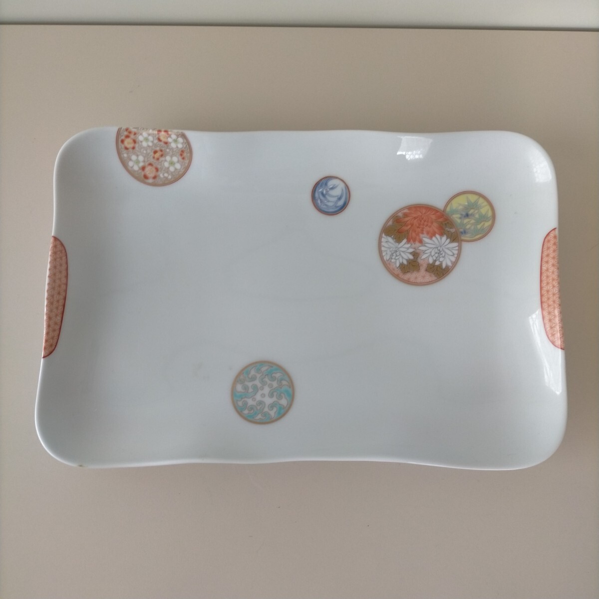 未使用保管?  深川製磁  花丸文  角皿  27cm X17cm  サンドイッチトレイ   拍卖