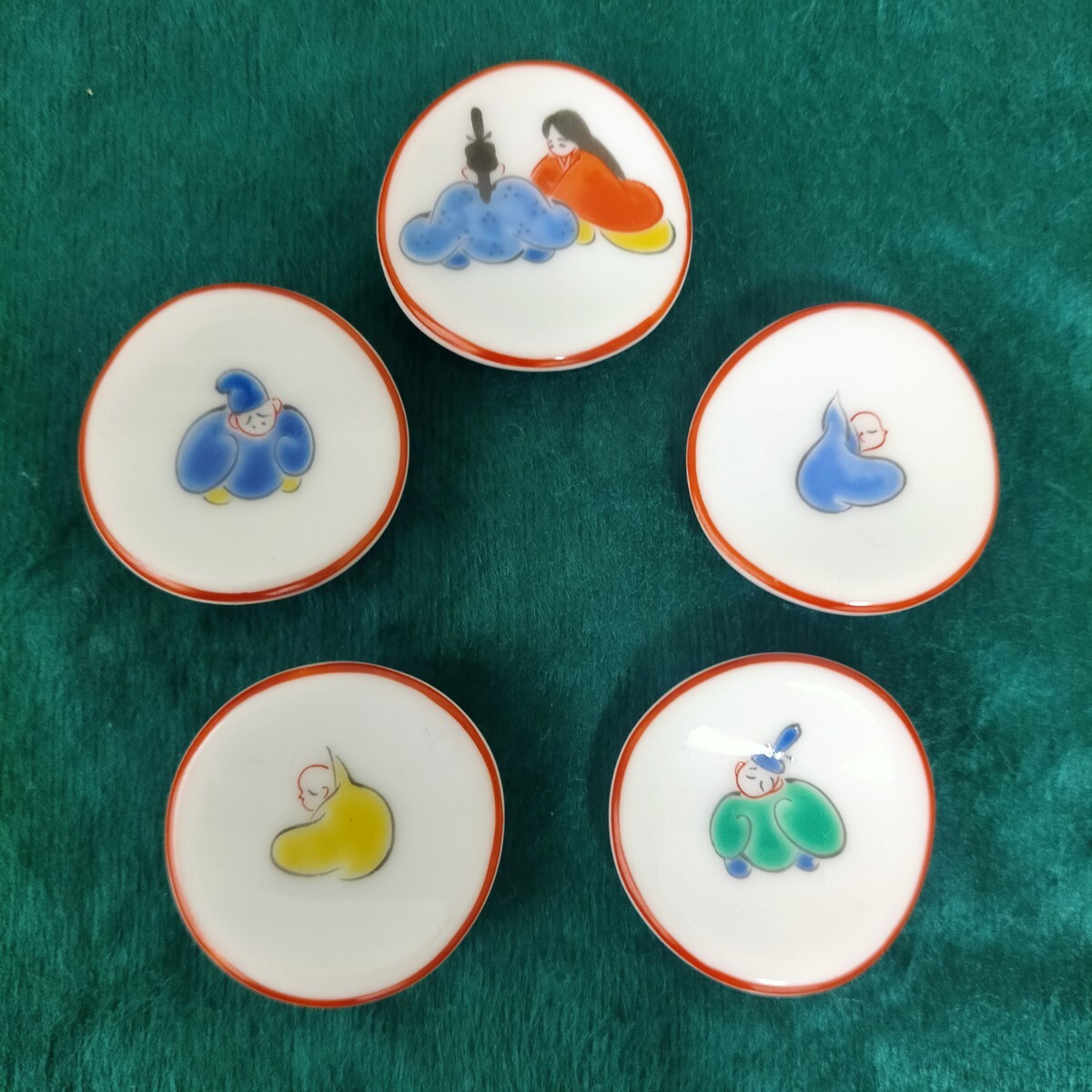 送料無料 未使用保管品  深川製磁  六歌仙 箸置き  裏に深川の銘あり   5個セット  拍卖