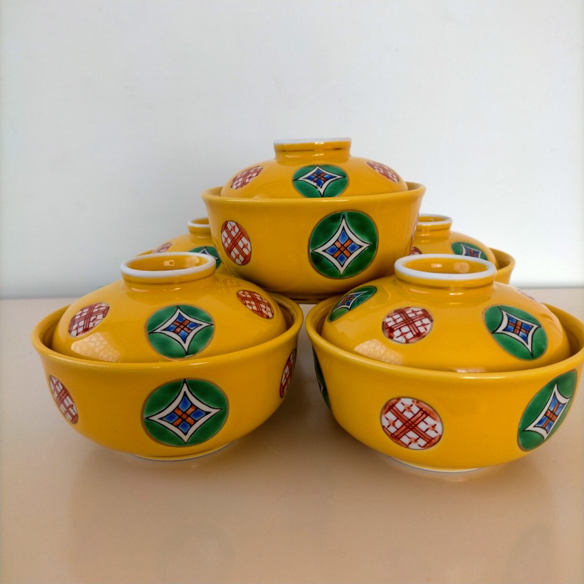 良品  染め付けのかわいい小どんぶり5客セット   有田 青右衛門?   裏に銘あり  拍卖