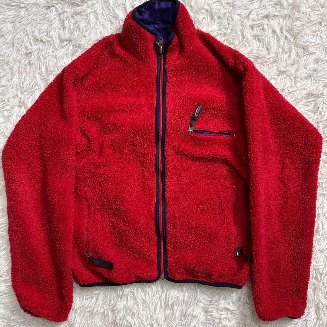 【希少!!90sヴィンテージ!!】patagonia パタゴニア リバーシブル グリセードカーディガン 97年製 茄子紫×赤 フリース ナイロン拍卖
