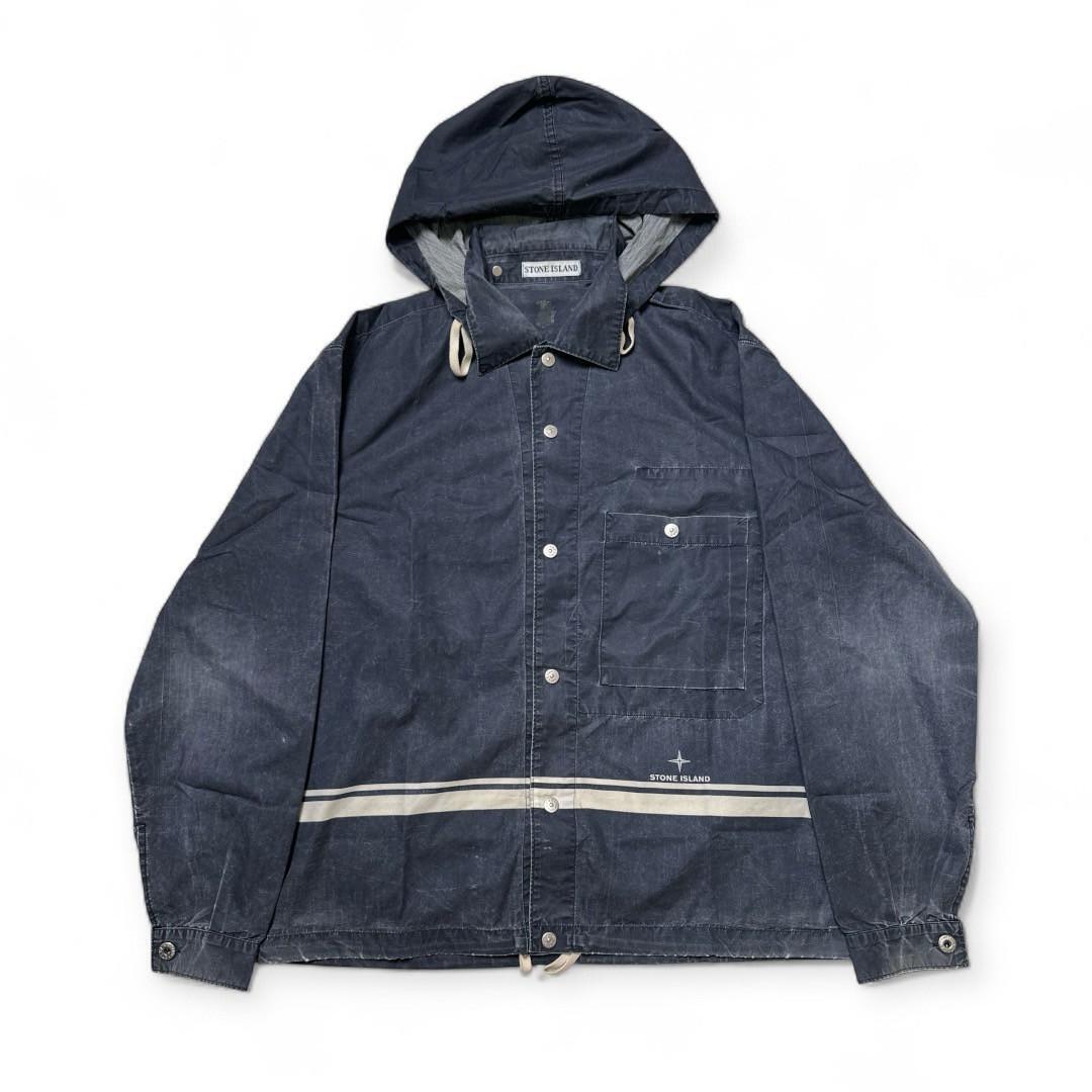 【1999ss!!】【マッシモオスティ期】STONE ISLAND ストーンアイランド ストライプコットン オーバーシャツブルゾン フード マリーナ拍卖