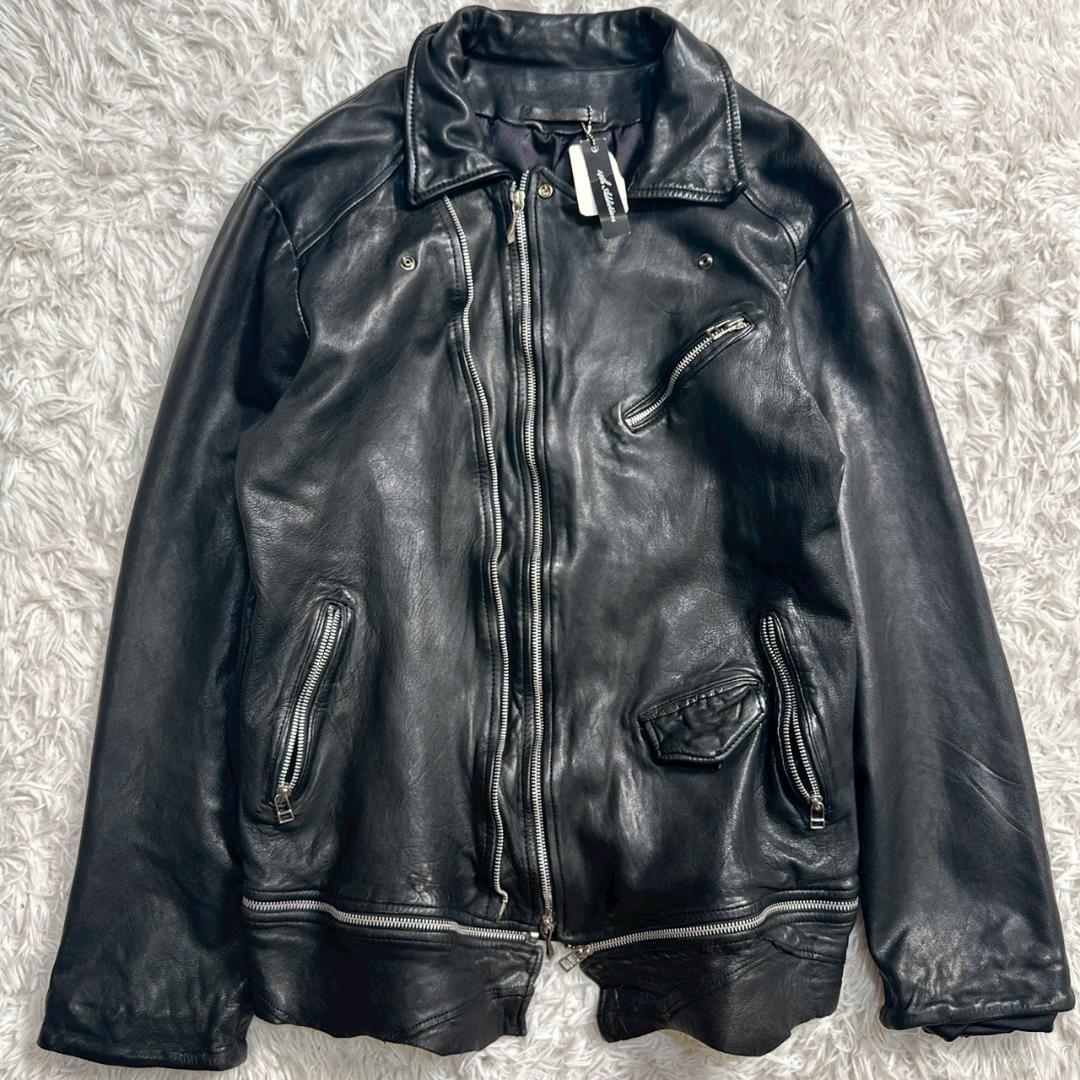 【奇跡のタグ付き!!】【希少XXL!!】14th Addiction フォーティーンスアディクション レザージャケット ライダース 裾ジップ ブラック拍卖