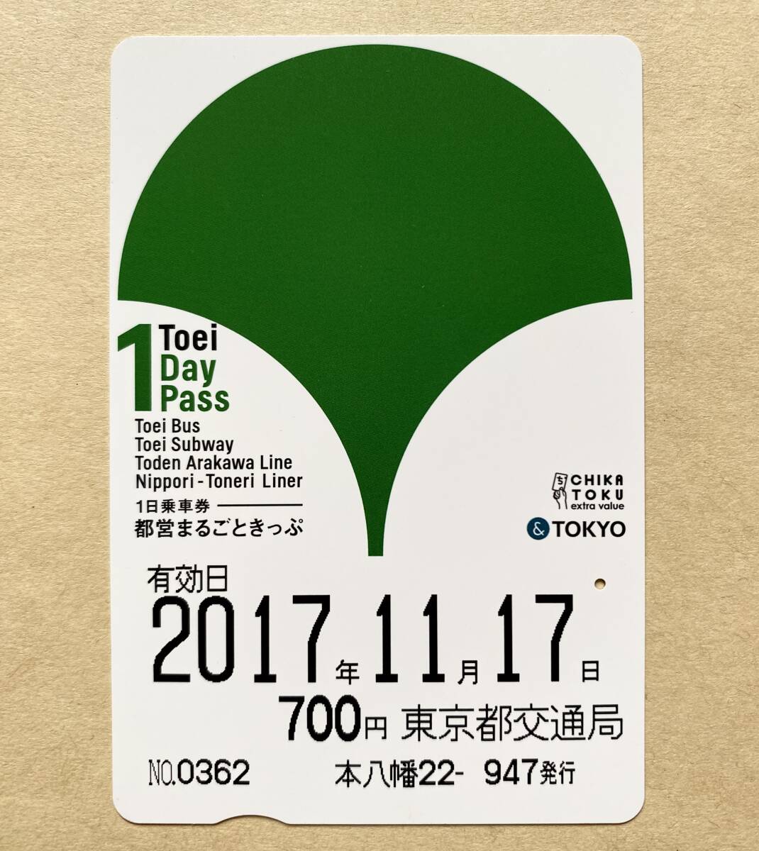 【使用済】 一日乗車券 東京都交通局 都営まるごときっぷ拍卖