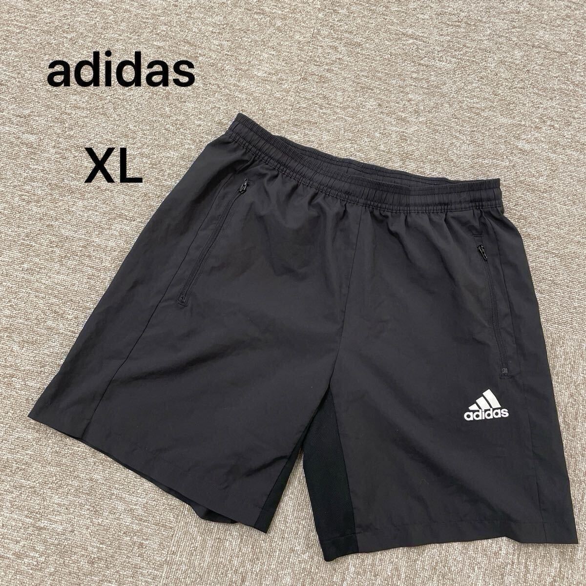 【781】adidas アディダス ハーフパンツ ショートパンツ 黒 スポーツ 短パン 薄手 表記サイズXL メンズXLサイズ拍卖