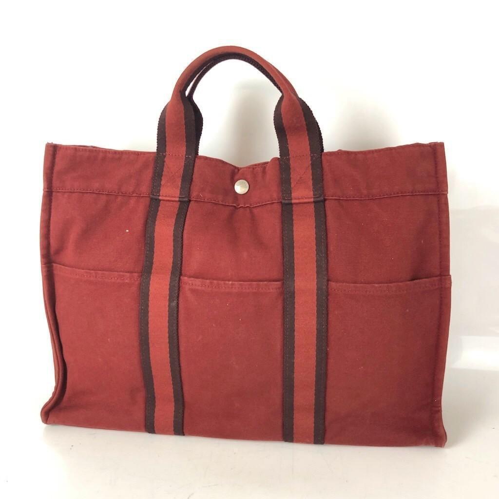 HERMES エルメス フールトゥMM キャンバス トートバッグ レッド 送料無料 鑑定済み ハイブランド 人気 赤拍卖