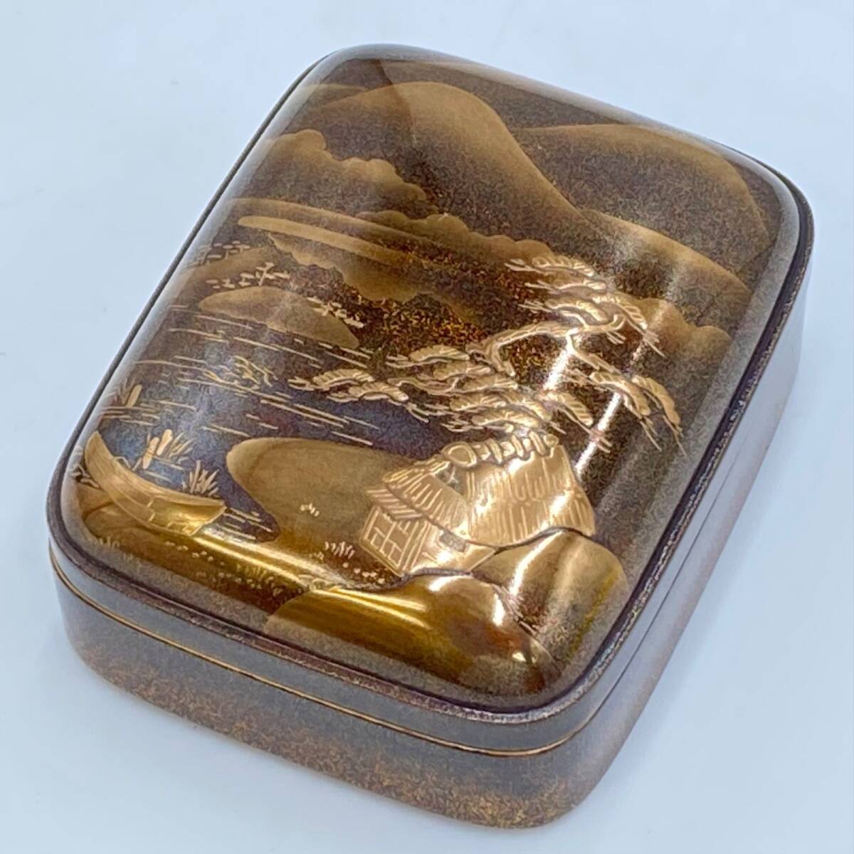 奥野雄山 輪島塗 文庫型香合 山水蒔絵 金地 茶道具 共箱拍卖