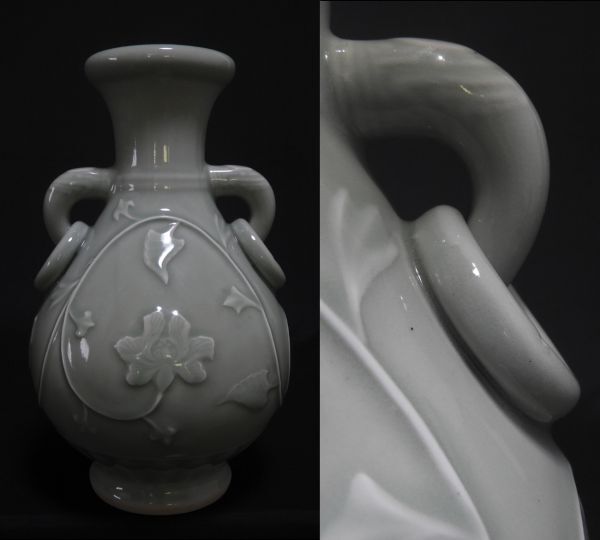 花器 獅子耳付花青磁花入 中国美術 【送料無料】拍卖