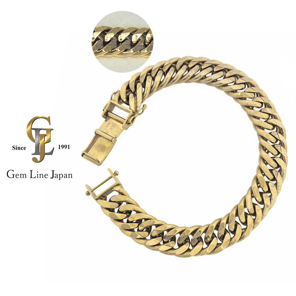 K18 100.90g 22cm 多面体ミラーカット ダブル 喜平 ブレスレット拍卖